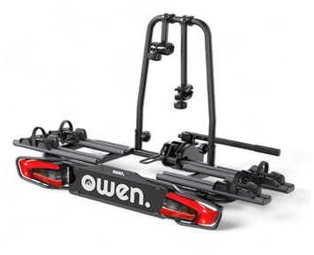 Owen Fahrradträger Anhängerkupplung für 2 Fahrräder/E-Bikes bis 60 kg – abklappbar, abschließbar, einfache Montage, 13-polige E4-Beleuchtung, TÜV-geprüft – schwarz
