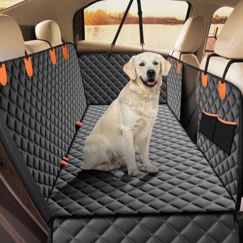 JOEJOY Housses de Siège d'auto pour Chien Housse Voiture Chien Antidérapant et Imperméable Protege Banquette Arrière avec Fenêtre en Maille Visible et Pochette de Rangement et Harnais pour Chien Noir