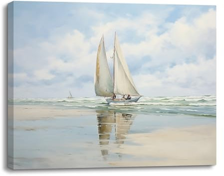 PIY PAINTING Stampa su tela Pittura a olio Paesaggio, Quadro su Tela di Barca a vela, Quadri Moderni, Poster Arte Quadri per Soggiorno Bagno Ufficio, regalo di compleanno, Cornice Incorporata 40x30cm