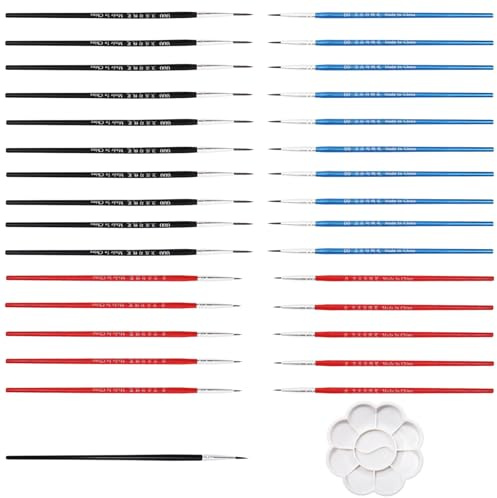 VINEST Juego de 31 pinceles finos, juego de pinceles acrílicos, pinceles de acuarela en varios tamaños, pinceles acrílicos con cerdas de nailon para pintar por números, para adultos, acuarela