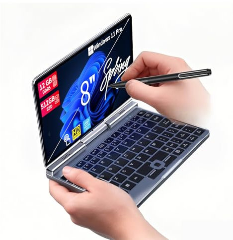 Mini Ordinateur Portable 2 en 1 de 20,3 cm, écran Tactile Rotatif HD, Prend en Charge l'écriture Manuscrite Windows 11 Pro, Petit Ordinateur Portable, N100/N150, 12 Go de RAM, 512 Go SSD, Wi-FI