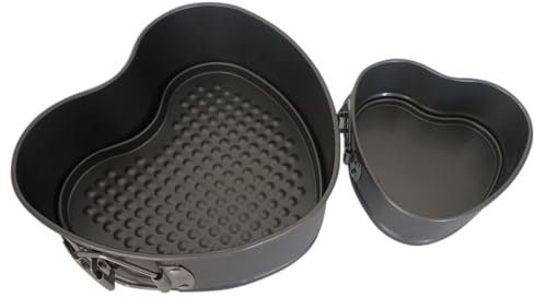 LoveDeal Padella a molla a forma di cuore da 10 cm e 17 cm, antiaderenti a forma di cuore con base rimovibile, mini teglia per cheesecake nera, teglie impilate per torte, cottura per San Valentino -
