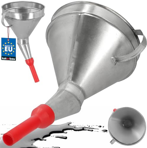 KOTARBAU® Trichter Metaltrichter mit Sieb ⌀ 17 cm Verzinkt Trichter mit Sieb Schräg Kantenwinkel Plastikspitze Einfülltrichter Auto aus verzinktem Stahl Groß für Öl Adblue