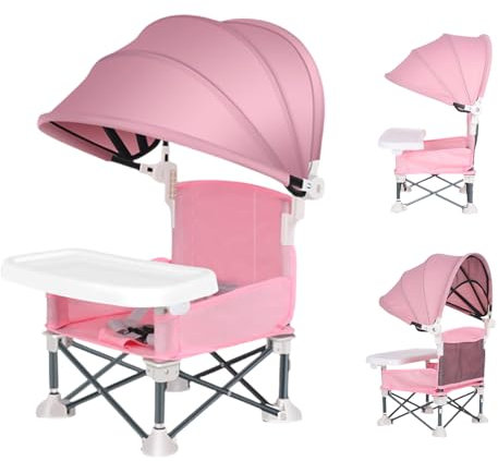 Silla De Camping Bebe Con Dosel, Silla De Comedor Para Bebe Plegable, Trona Elevadora Portatil, Sillas De Alimentación Para Picnics Al Aire Libre, Fiestas Y Comidas
