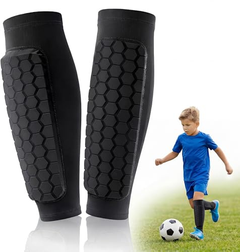 Espinilleras de fútbol para niños y niñas XS – 67g ligeras, acolchado de panal amortiguador, banda de silicona antideslizante, protección cómoda para niños y adolescentes