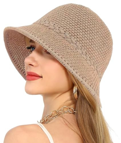 MLPKOI Gewebter Fischerhut Damen Sommer Strickmützen, Strohhut Damen Sommer Mütze, Bucket Hat, Strandhut für Reisen, Urlaub, Outdoor, Geeignet für Verschiedene Kopfformen und Gesichtsformen