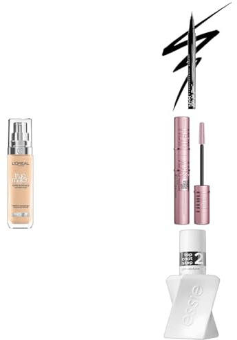 L'Oréal Paris Set - einfach, schnell, komplett: L'Oréal Paris True Match Make-Up, NYX Professional Makeup Epic Ink Eye Liner, 2x Maybelline New York Lash Sensational Sky High Mascara, essie Top Coat