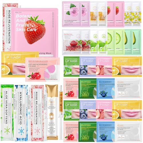 Face Masks Skincare Set Teenage Girls Gift Sets 36 Pcs Pamper Gifts for Women,Moisturize,Soothe,Hydrate Face Mask Set,Christmas Stocking Stuffers ( Face Masks, Eye Patches, Lip Masks, Face Essense)