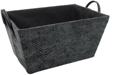 JVL Metro Rectangular Storage Basket with Handles, Home Storage Solution, Black