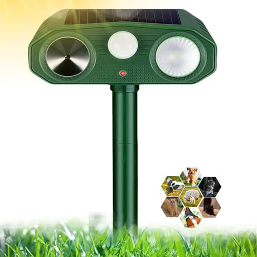Répulsif Chat Ultrason, 3 Modes Repulsif Chat Solaire & Répulsif Animaux, IP64 Étanche Repulsif Chat Exterieur avec Lumière LED et Détecteur pour Chats Chiens Souris Ratons Animaux de Jardin
