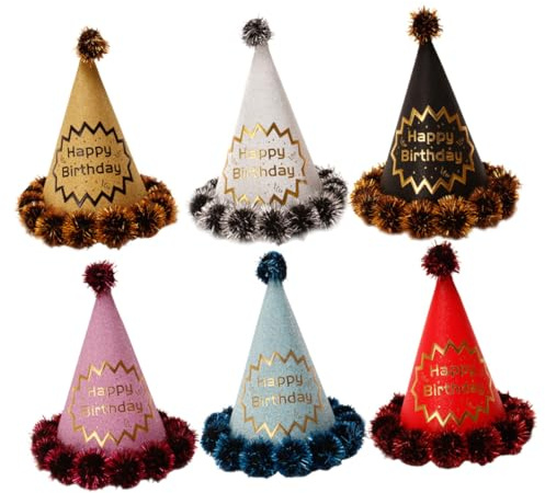 HEALSOPTHY Set 6 Cappelli di Carta Dorati per Compleanno, Cappellini per Festa con Corda Elastica, Accessori Decorativi Leggeri e Adulti, Articoli per Feste e Addobbi Stile Stile Casuale