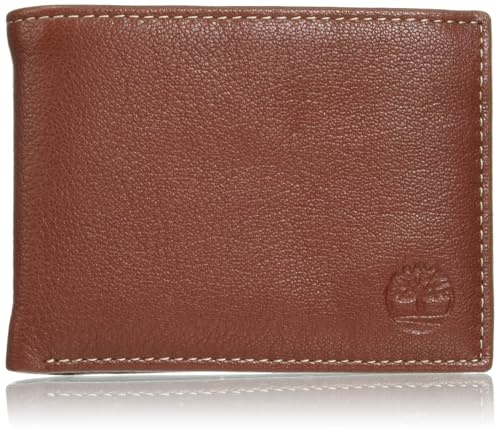 Timberland Men's RFID Blocking Wallet – Genuine Leather Passcase with Removable ID Holder, 6 Card Slots, 2 Billfold Pockets, Slim Design, Brown, One Size