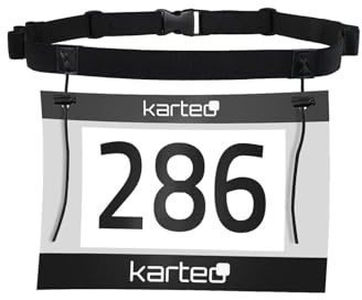 Karteo® startnummerband svart | löpbälte | löpbälte elastiskt med flyttbara korgfickor | nummerrem | startnummer bälte | startnummer bälte | racerbälte | racerbälte