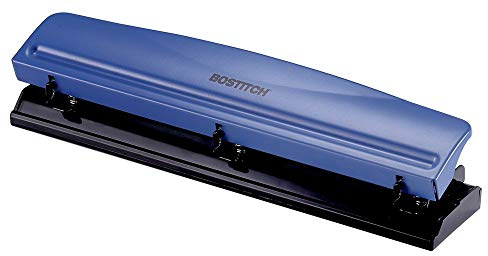 Bostitch Office 3-Loch-Locher in Premium-Qualität, Kapazität 12 Blatt, Metall, Gummiunterseite, leicht zu reinigende Ablage, Silber