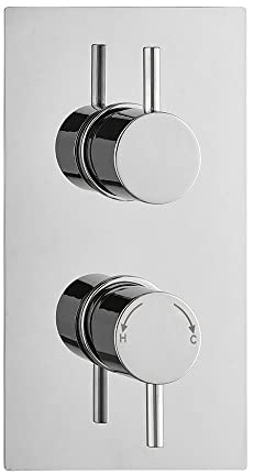 ECOSPA Concealed Twin Thermostatic Shower Mixer Valve in Chrome with 2 Outlets and 2 Round Handles, Anti-Scalding Safety Feature, WRAS Approved