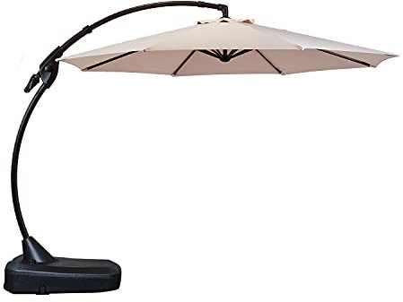 Grand patio Sonnenschirm mit Schirmständer, Gartenschirm 350cm mit Volant, Neigungswinkelverstellung, mit Schirmhülle, UV-Schutz UPF 50+, Marktschirm mit Kurbel, für Garten, Balkon, Terrass (Beige)