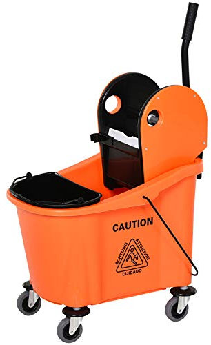 HOMCOM Cubo de Fregona con Ruedas Capacidad de 36L Carro de Limpieza con Escurridor de Presión Abajo y 2 Cubetas Separadas 54x41x91,5 cm Naranja