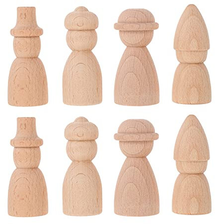 EXCEART Schneemann Dekofigur Holzfiguren zum Bemalen: 8 Stücke Basteln Holzkegel Holzbausteine Tortenfiguren Holz Spielfiguren Weihnachten Deko Figuren DIY Kinder Bastelset Puppenhaus Zubehör