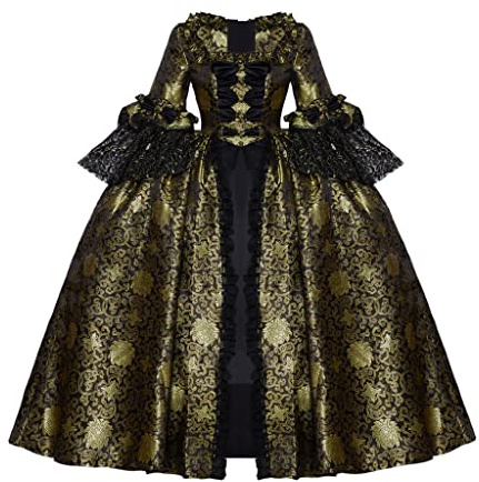 RoleplayCos Queen Marie Antoinette Rococo Ball Gown Gothic Victorian Dress Costume 18th Century Colonial Dress Women (S, Black and Gold)