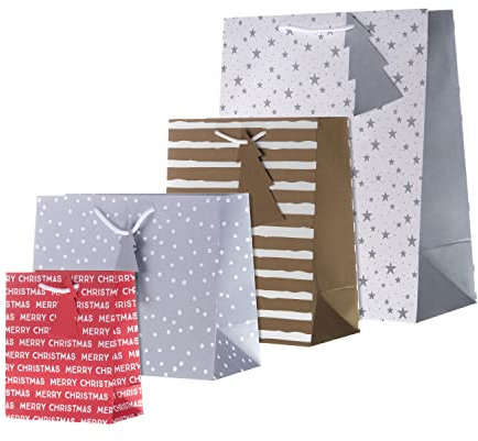 Hallmark Weihnachtsgeschenktüten-Set – 4 Tüten in 4 festlichen Designs – weiß, gold, silber und rot