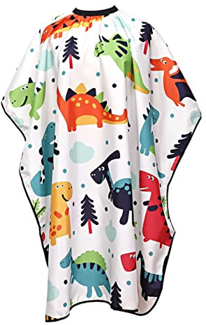 Zasjon Friseurumhang für Kinder Haarschneideumhang mit Verstellbaren Schnappverschluss, Friseur Zubehör Cartoon Dinosaurier Frisörumhang Haarschneidezubehör Barber Cape für Mädchen Junge