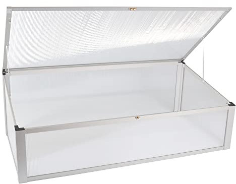 NATIV Frühbeet aus Aluminium | Frühbeetkasten 56,5 x 110 cm | Frühbeet Aufsatz für Hochbeet | Mini Gewächshaus | Hochbeet Abdeckung mit 2-Fach arretierbarem Dach