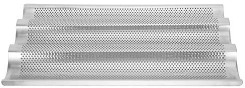 Teglia da Forno per Baguette con 3 Scanalature, Teglia da Forno per Baguette Microperforata in Acciaio Inossidabile, Teglia Antiaderente, Vassoio per Teglia, Stampo per Pane, 38,5 X 25 Cm