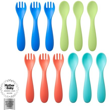 Nuby Good Square Meal Toddler Cutlery - Durable | Dishwasher Safe | Easy Grip Handles (Pack of 12)