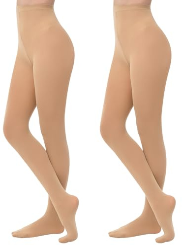 MANZI 2 Pairs Women’s Transition Ballet Stocking Tights Convertible Dance Performance Tights for Women Light Suntan L-XL