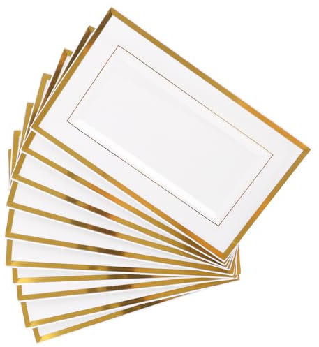 LDXDRU Platos de plástico para servir, juego de 10 piezas, bandeja de servir blanca, bandeja rectangular grande para postres, buffets, sushi, tartas, aperitivos (33 x 20 x 1,5 cm)