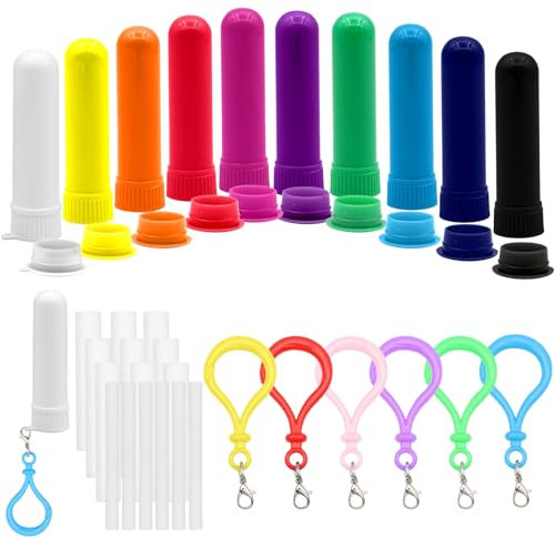 ZYKORT 15 Stück Riechstifte für ätherische öle, Aroma Stick Naseninhalator, Thermalöl Nasal Stick Riechstäbchen mit Docht Nachfüllbar Inhalator Stick mit 6 Farbe Portable Haken