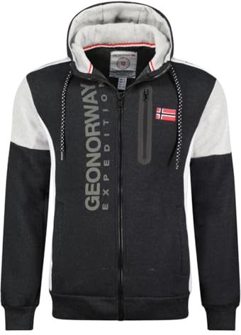 Geographical Norway Fagozip Men Sweat Capuche Poche Kangourou Homme - Sweatshirt Logo Pull Hood Hoody Chaud Manches Longues - Hommes Printemps Ete Automne Hiver (Gris Fonce S)