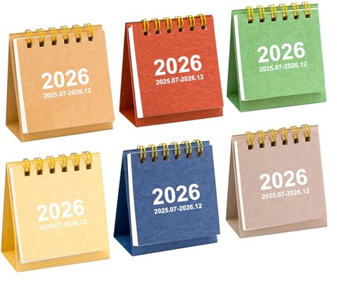 Lot de 6 mini calendriers de bureau 2024 2025 britanniques, petit calendrier de bureau 2024/25 (juillet 2024 à décembre 2025), calendrier de bureau pour bureau, école, emploi du temps et plans d'étude