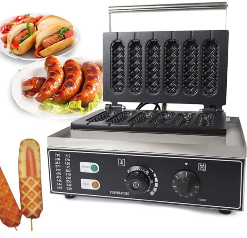 Hotdog Waffle Maker Machine - Electric 6PCS Corn Dog Waffle Maker 1500W for Homemade Hot Dogs on a Stick - Perfect for Crispy Baking