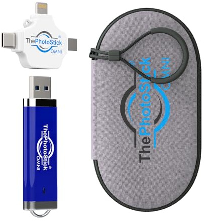ThePhotoStick® Omni 256GB + Protective Case - Secure Photo & Video Backup and Transfer, Digital File Organization, USB & Multiport Connection for Phones, Tablets and Computers, Water Resistant Case