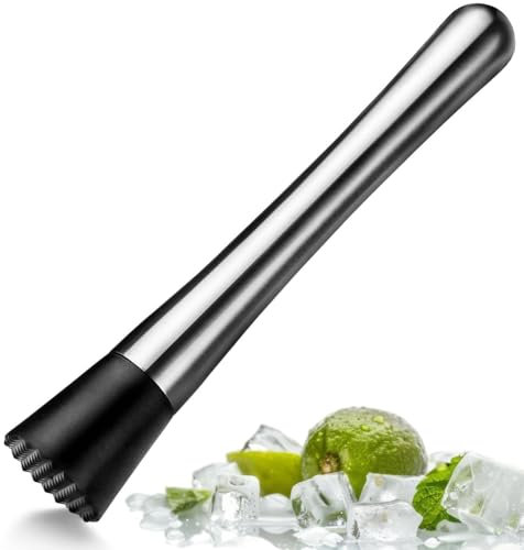FLOW Barware Cocktail Muddler | Steel Ice Crusher & Bar Muddler For Cocktail Making, Fruit Crushing, Muddling & Mojito Making - Silver