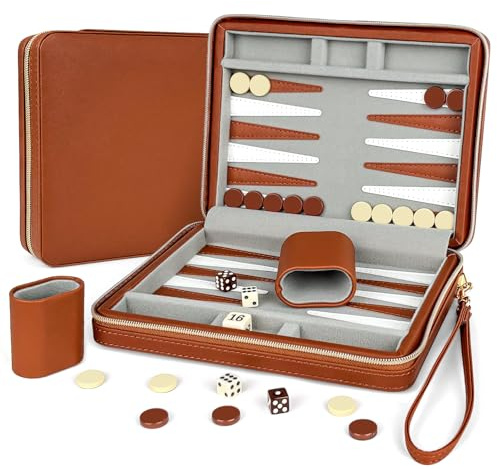 Lohofrnny Mini Backgammon da Viaggio, Set Backgammon per 2 Giocatori, Gioco da Tavolo di Strategia Classico, Portatile da Viaggio Set Back-gammon per Adulti e bambini (Marrone)
