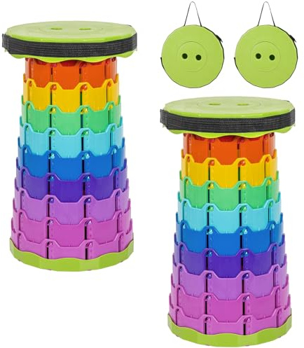 FXKS Lot de 2 tabourets pliants avec coussin, tabouret télescopique rétractable, portable, capacité de charge maximale de 181,4 kg, tabourets légers et pliables pour la pêche, le camping, la randonnée