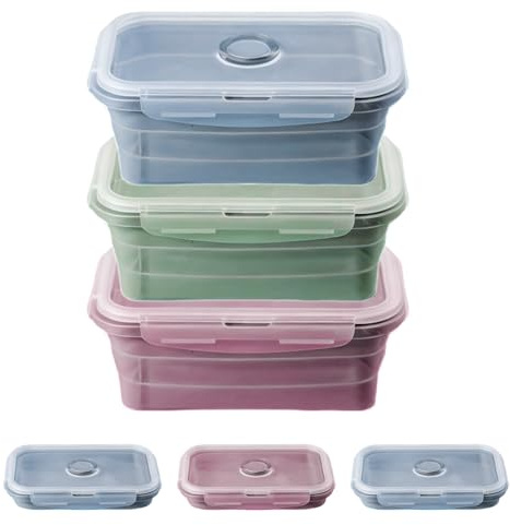Zyiphor 3 Pezzi 550ML Contenitori Frigo Silicone Set Contenitori per alimenti, Pieghevole Lunch Bento Box con Coperchio per Lavastoviglie Congelatore Forno a Microonde