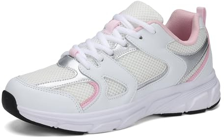 KKTOTO Walking Trainers Womens Running Shoes Breathable Mesh Sneaker Light Sports Gym Shoes Pink White 6 UK