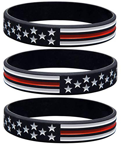 Sainstone Thin Red Line American Flag Bracelets - Power of Faith Silicone Rubber Wristband Band Set for Americanism, Patriotic, Holiday, Fundraisers, Awareness, Gifts for Teens Men Women (3 pack)