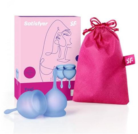 Satisfyer Feel Good Menstruationstasse 2 Stück | Wiederverwendbare & nachhaltige Menstrual Cups, 15 & 20 ml | Einfache Reinigung & Komfortabel | Langlebiger Schutz medizinisches Silikon: Blau