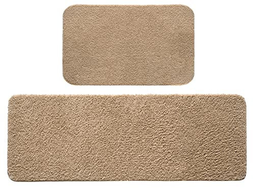 MIULEE Badematte Duschvorleger Badvorleger Flur 2er Set rutschfest Matte Teppiche Badteppich Badezimmerteppich Waschbar Saugfähig für Bad Wohnzimmer Beige 40x60 cm und 45x120 cm