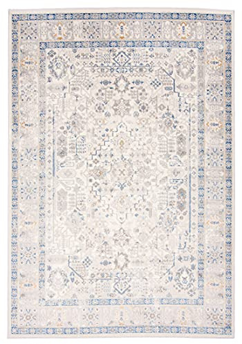 Carpeto Rugs Ethno Vintage Teppich - Kurzflor - Weich Teppich für Wohnzimmer, Schlafzimmer, Esszimmer - ÖKO-TEX Wohnzimmerteppich - Teppiche - Creme Blau - 160 x 220 cm