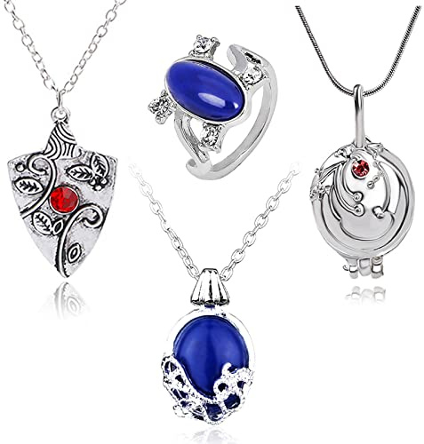 HJYZY 4 stycken vampire diaries smycken dagpromenad katherine safir Elena Gilbert öppning verbena medaljong bonnie halsband Elena safir kristall dagsljus ring smyckesset cosplay för fans, Zink, Safir,
