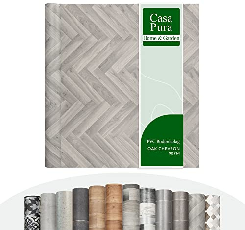 Pavimento in vinile al metro, in 36 design, effetto legno, effetto piastrelle, effetto pietra, per pavimenti in PVC, per cucina, bagno e soggiorno (Oak Chevron 907M, 200 x 250 cm)