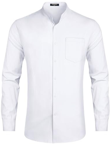 HISDERN Camisas Hombre Manga Larga Elegantes Camisa Hombre Cuello Mao Antiarrugas Camisa Traje Hombre con Bolsillo S-4XL