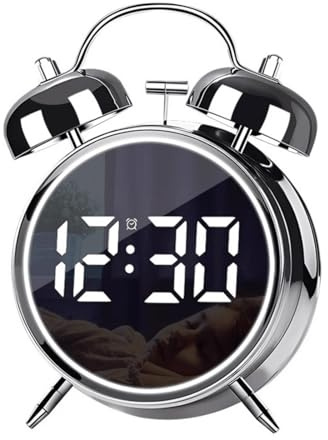 Small Electronic LED Twin Bell Alarm Clock, Bedside Loud Metal Alarm Clock for Heavy Sleepers, Digital Alarm Clock for Adults, Plug in or Battery Operated