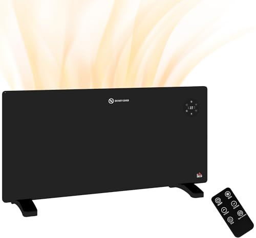 HOMCOM 2000W Electric Panel Heater, Freestanding or Wall Mounted, Convector Heater with LED Display, Open Window Detection, Timer, Overheat Protection, Remote Control, Black