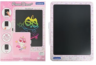 Lexibook, Power Draw®, Elektronische Zeichentafel mit Stift inklusive, Großes 14’ E-Ink LCD-Display, Unendliches Löschen, 10.000 Stunden Batterielaufzeit, Rosa, CRT14G